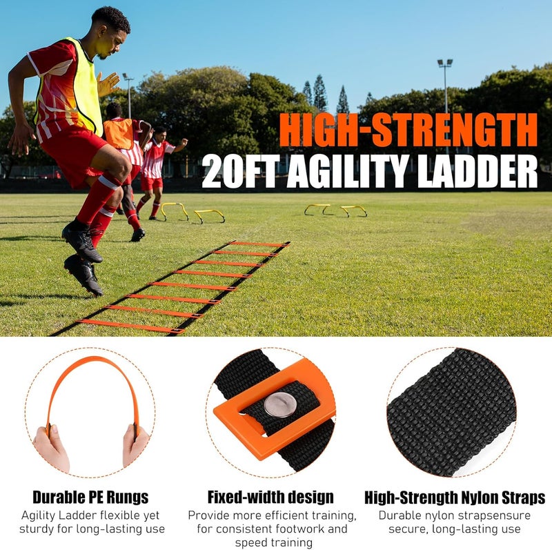 BORNEW Agility Speed Training Equipment Set, Football Practise Set with 20ft Agility Ladder, 12 Cones, 4 Adjustable Hurdles, Jump Rope, Parachute, for Basketball, Soccer, Football, Kids, Youth, Adults - Image 3
